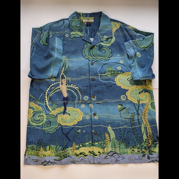 rare Tommy Bahama Mens Underwater Hawaiian Mermaid Pinup Silk Shirt Size XL - Picture 3 of 12
